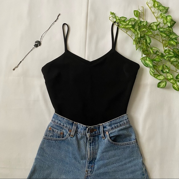 Cropped Black V Neck Cami Top - Picture 1 of 4